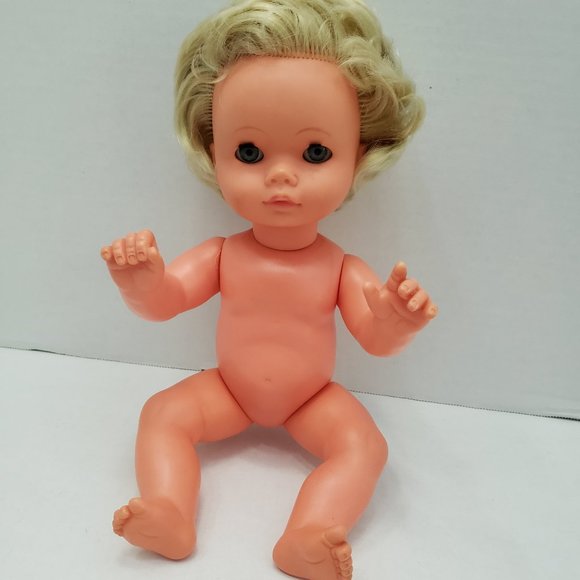 Vintage German Baby Doll Puppe Blonde Blue eye 14" - Picture 1 of 15